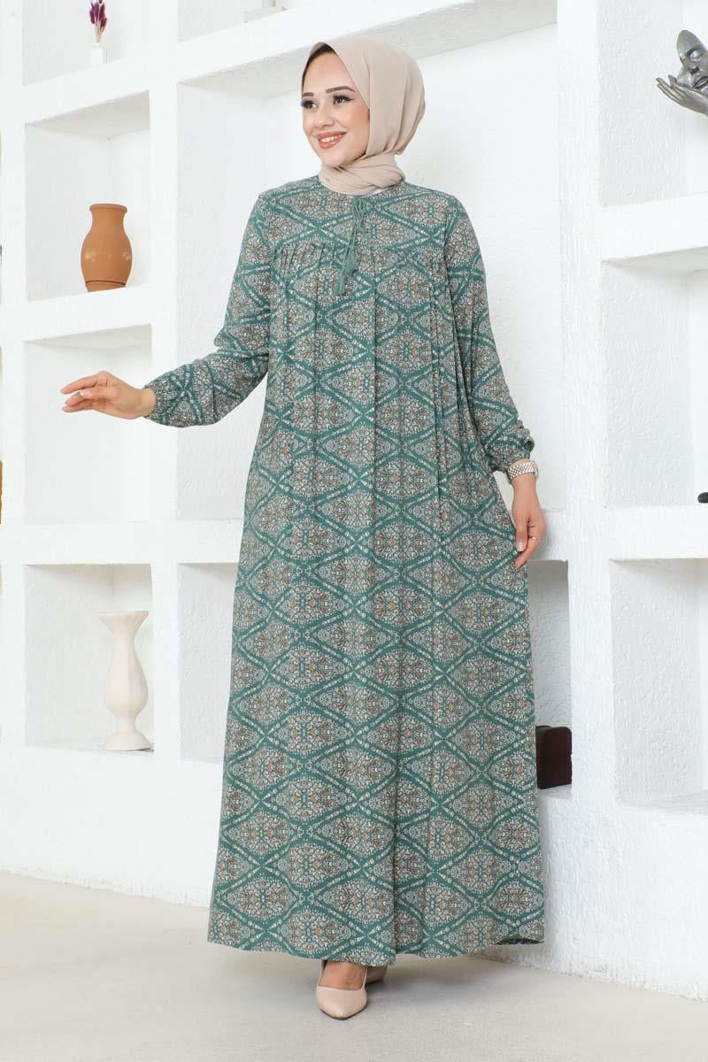 Robalı Viskon Elbise  YEŞİL