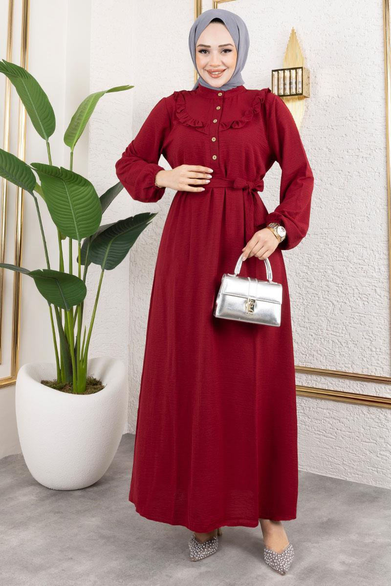 Rose Fırfırlı Aerobin Elbise  BORDO