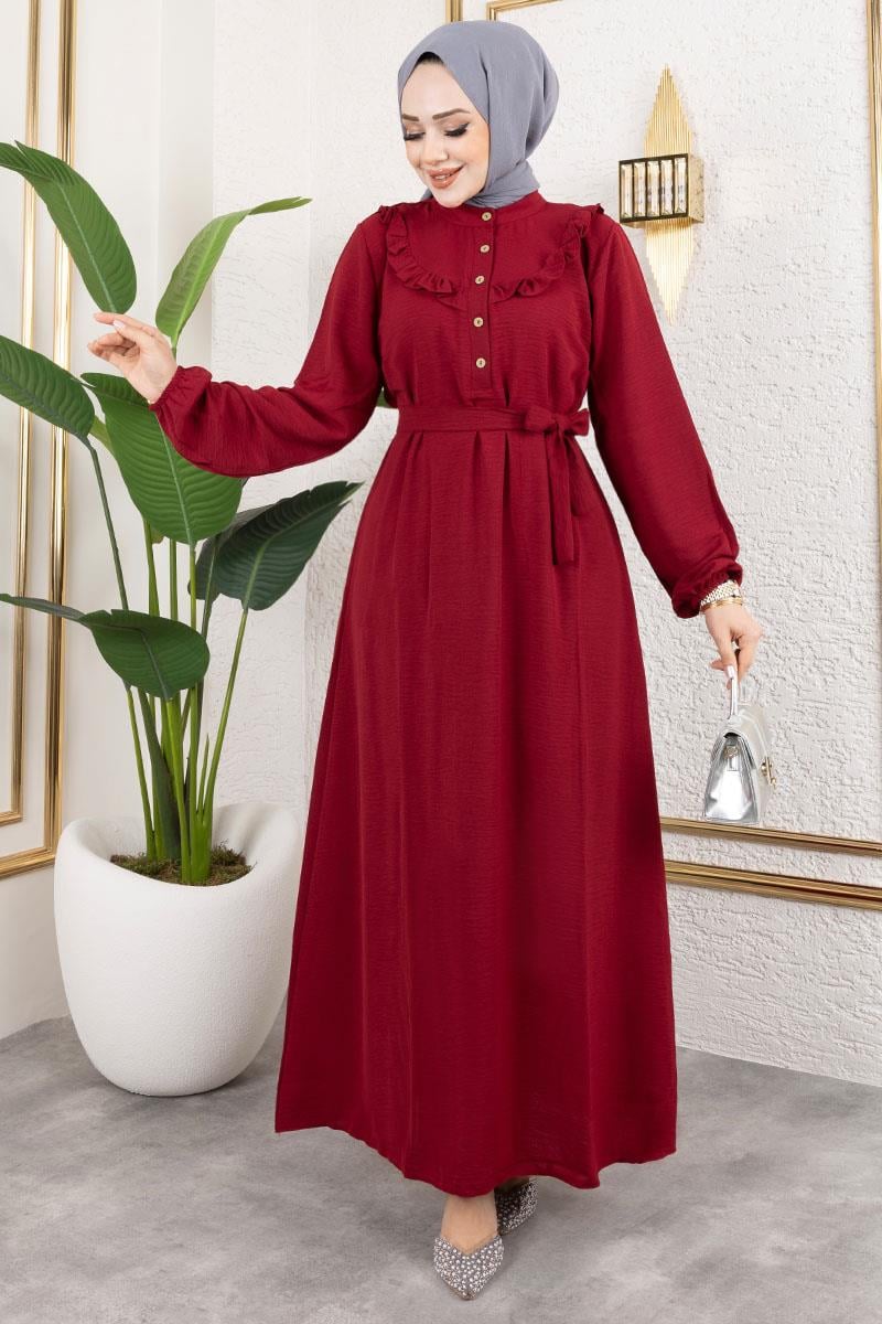 Rose Fırfırlı Aerobin Elbise  BORDO