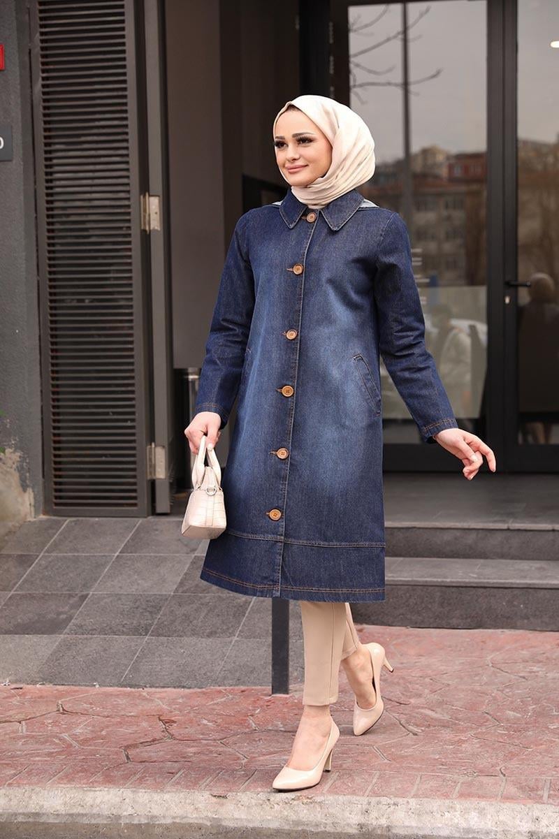 Şapkalı Kap Koyu Mavi