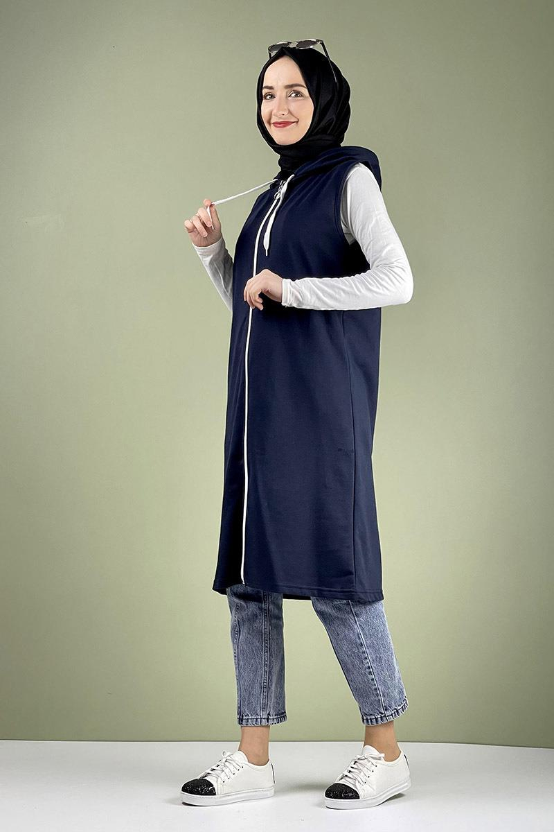 Spor Kapişonlu Yelek Lacivert