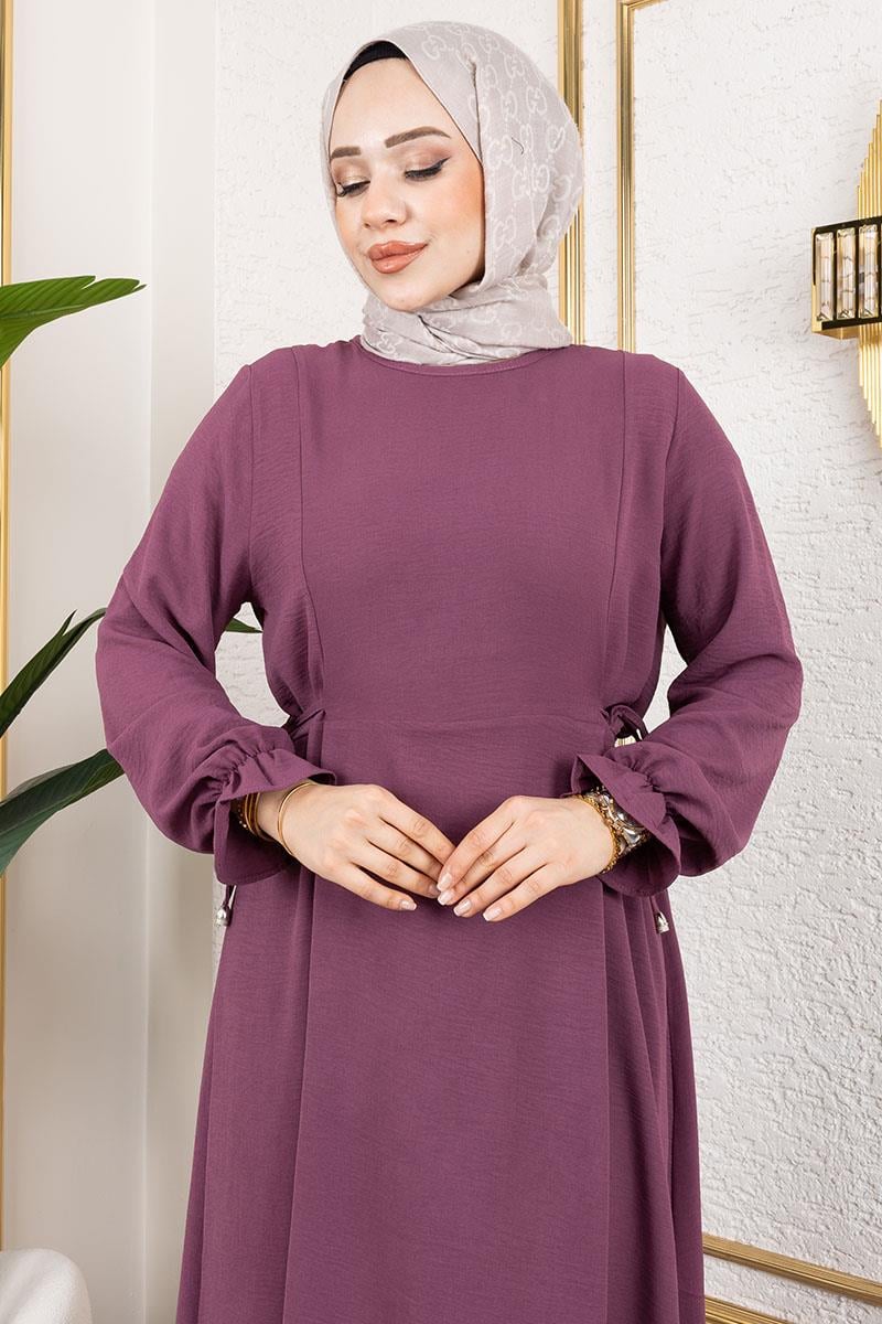 Yanları Bağcıklı Elbise MÜRDÜM