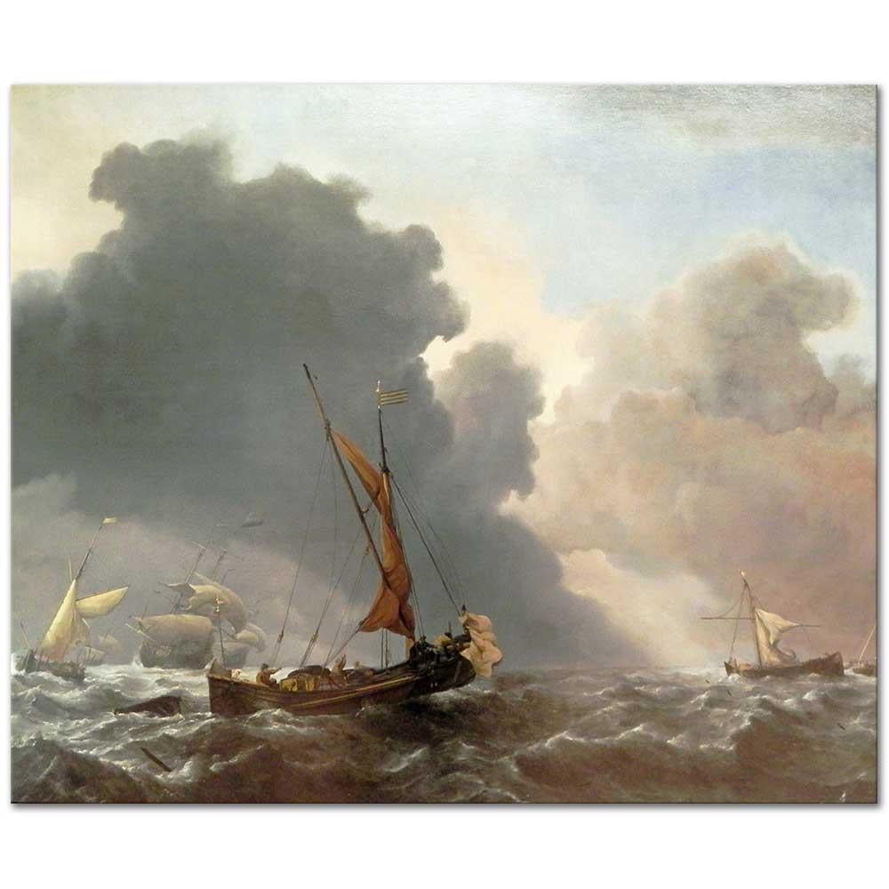 Willem van de Velde Fırtınalı Denizde Tekneler Kanvas Tablo
