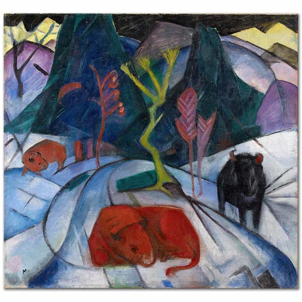 Franz Marc Kar Üstünde Bizon Kanvas Tablo