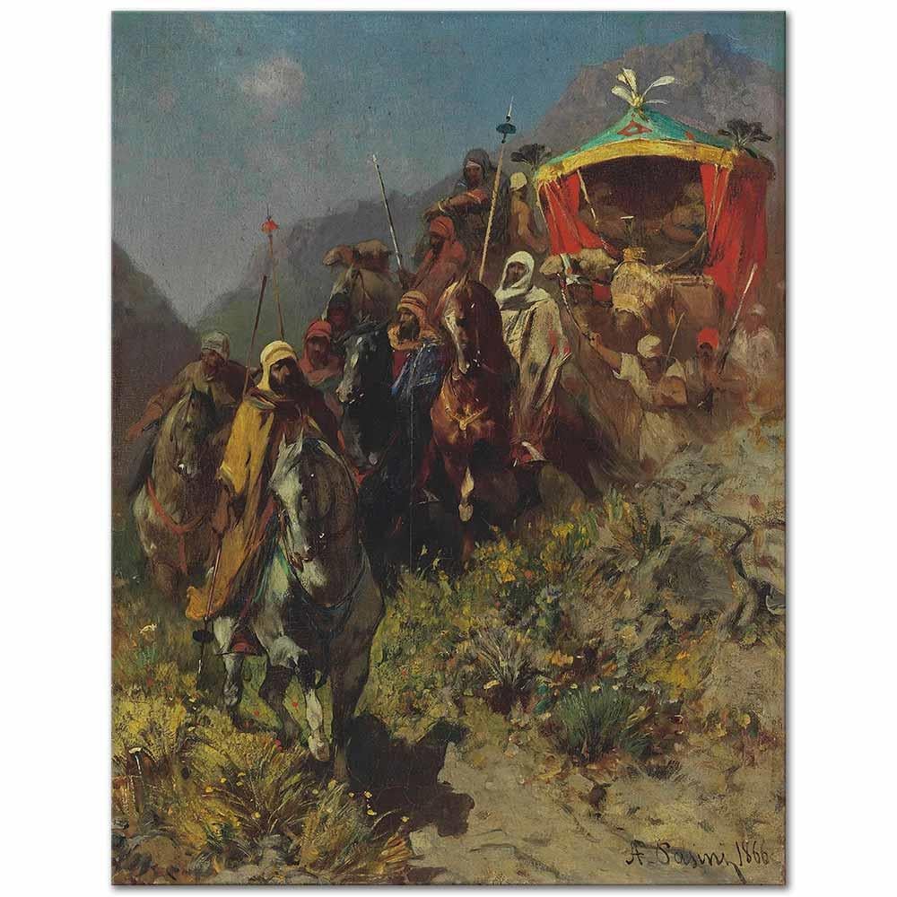 Alberto Pasini Kervan Dağı Geçerken Kanvas Tablo