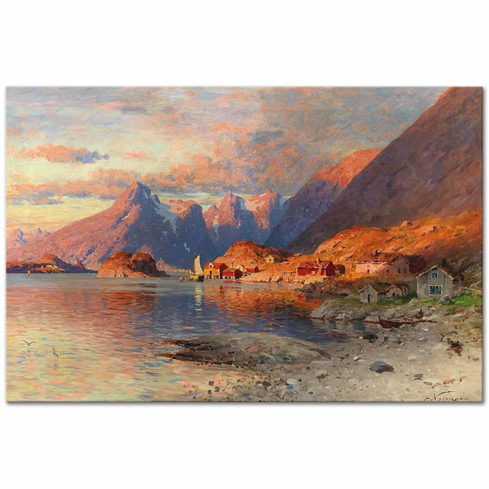 Adelsteen Normann Günbatımında Fiyord Manzarası Kanvas Tablo