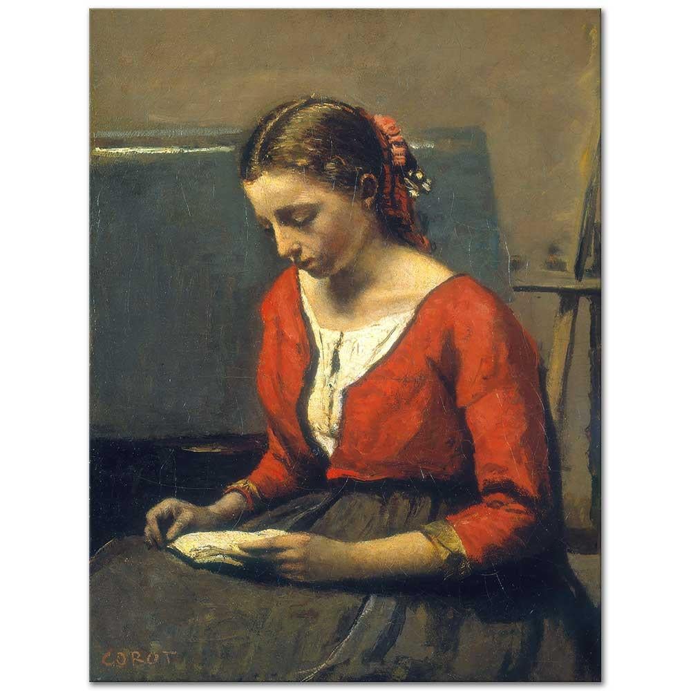 A Girl Reading by Jean Baptiste Camille Corot as Art Print