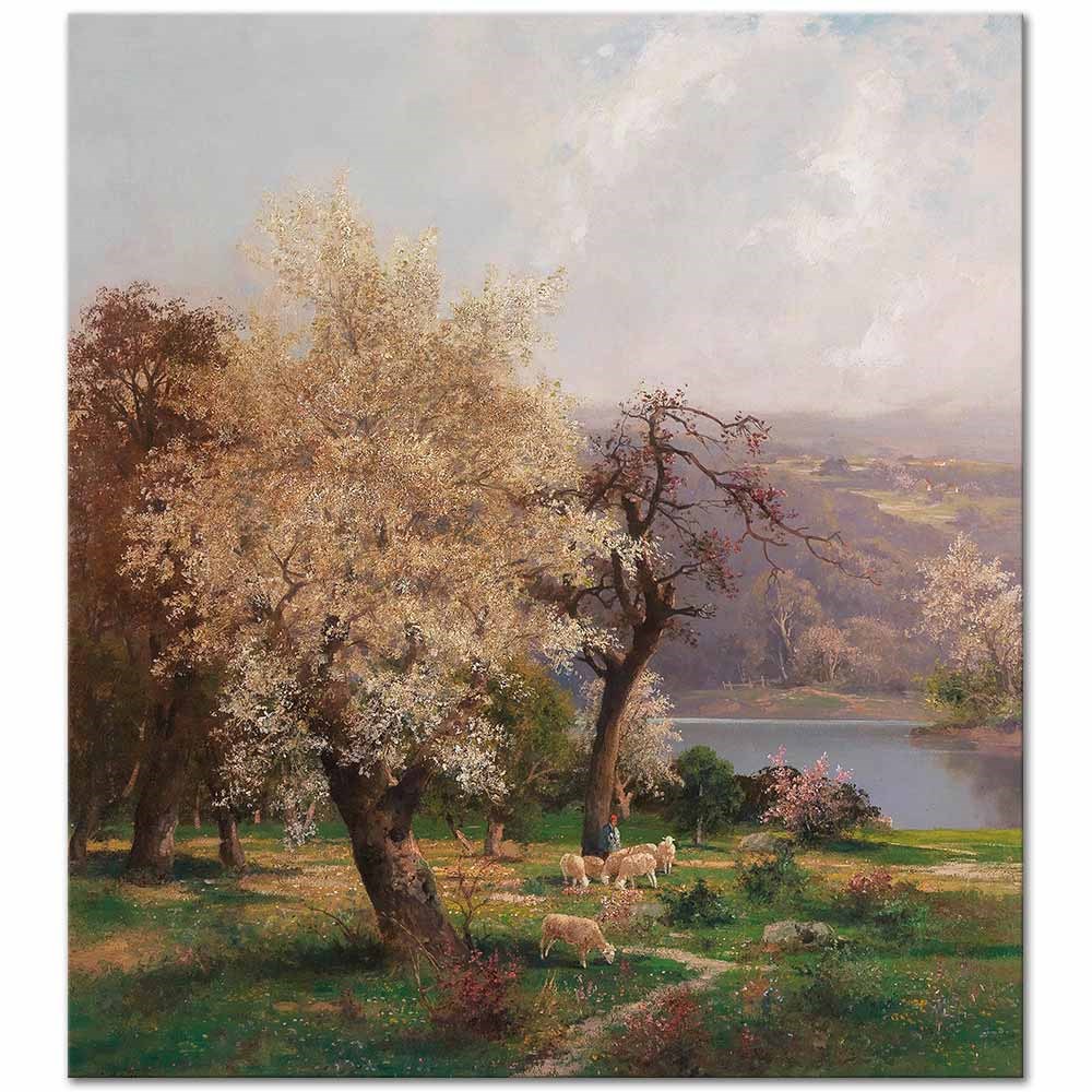 Adolf Kaufmann İlkbaharda Göl Manzarası Kanvas Tablo