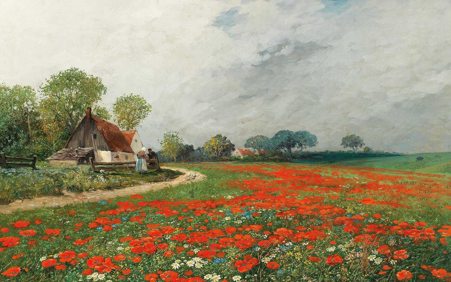 Adolf Kaufmann A Poppy Field With Daisies Art Print