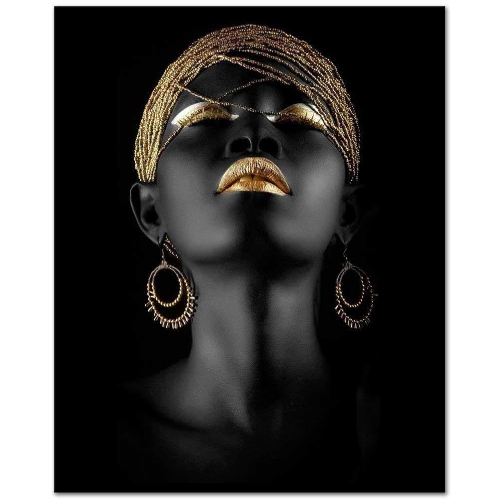 African Woman in Black with Gold