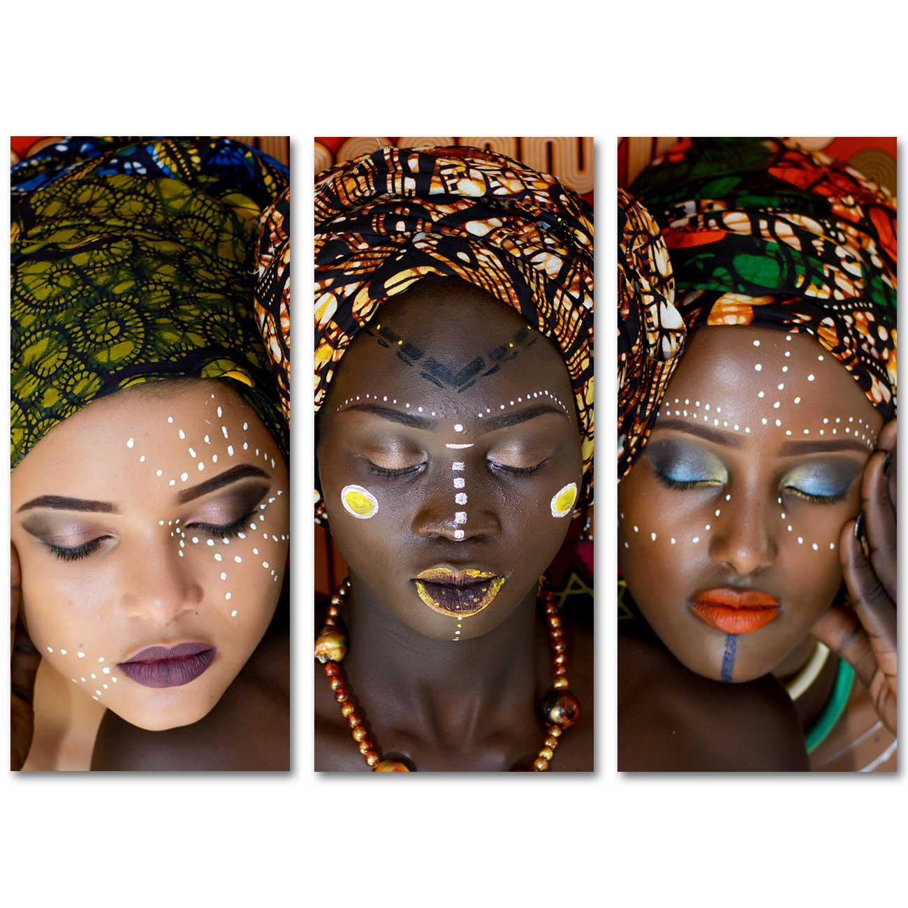 Afrikalı Kadınlar 3 Parçalı Kanvas Tablo