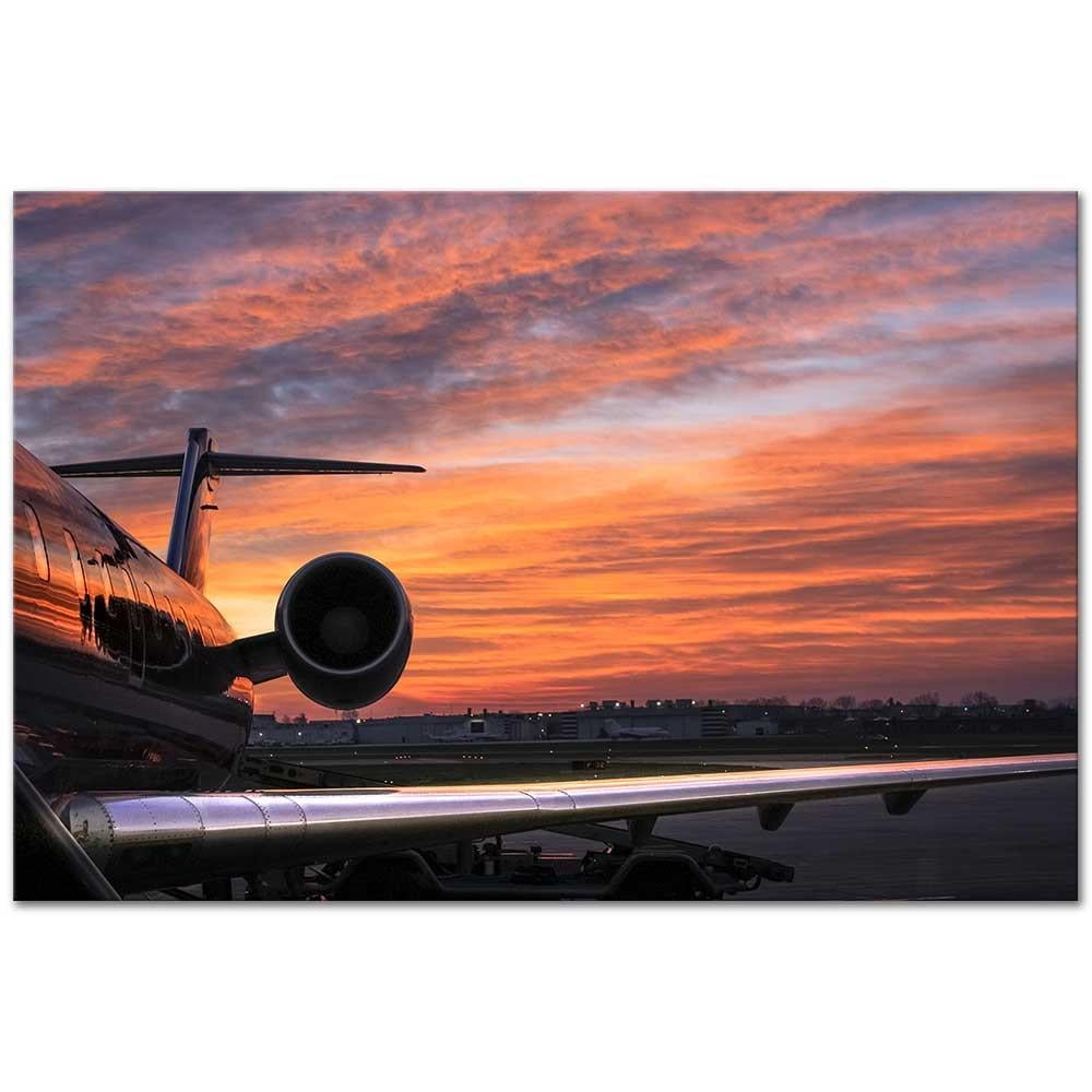 Gün Batımında Uçak Kanvas Tablo