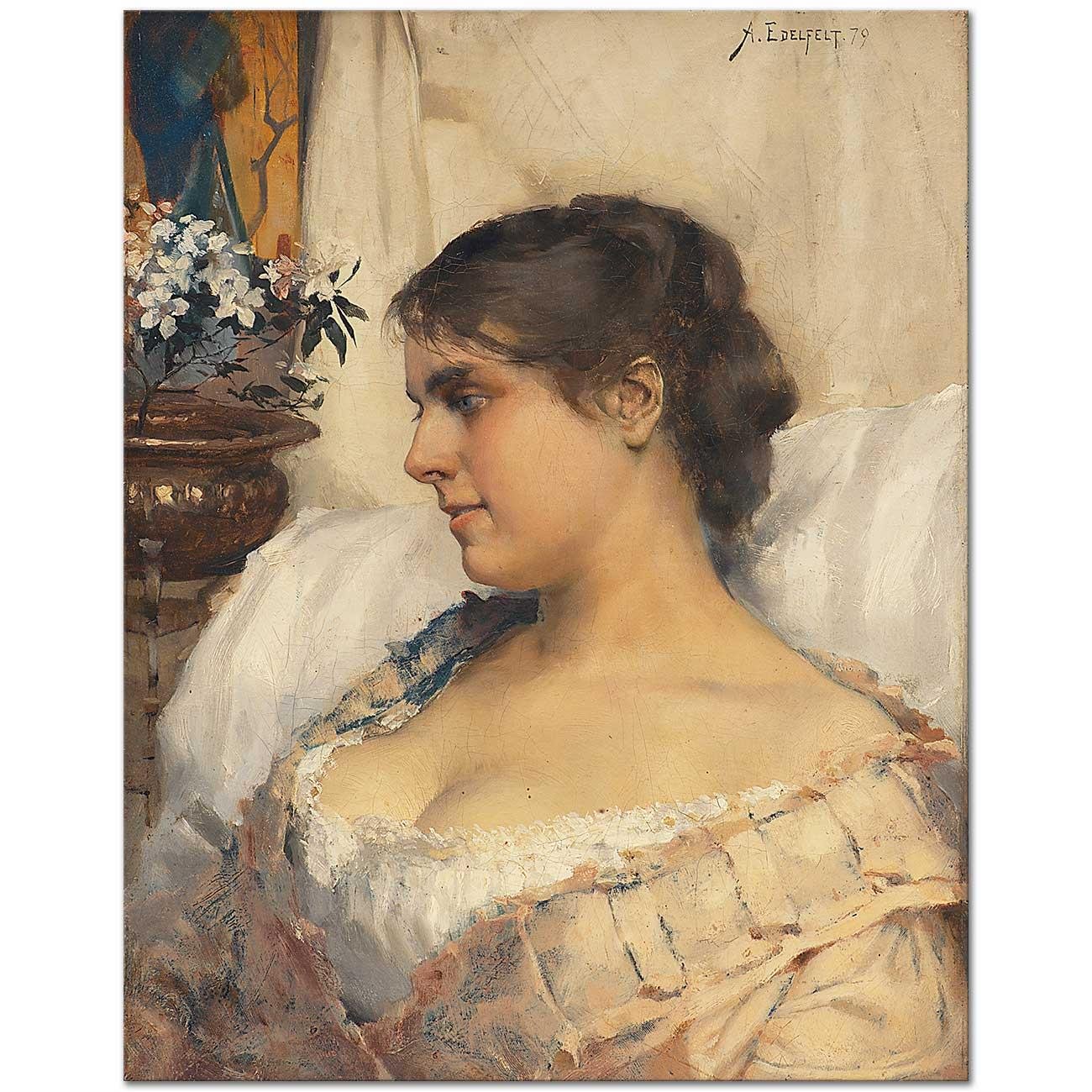 Albert Edelfelt Genç Kadın Sabahlığı ile Kanvas Tablo