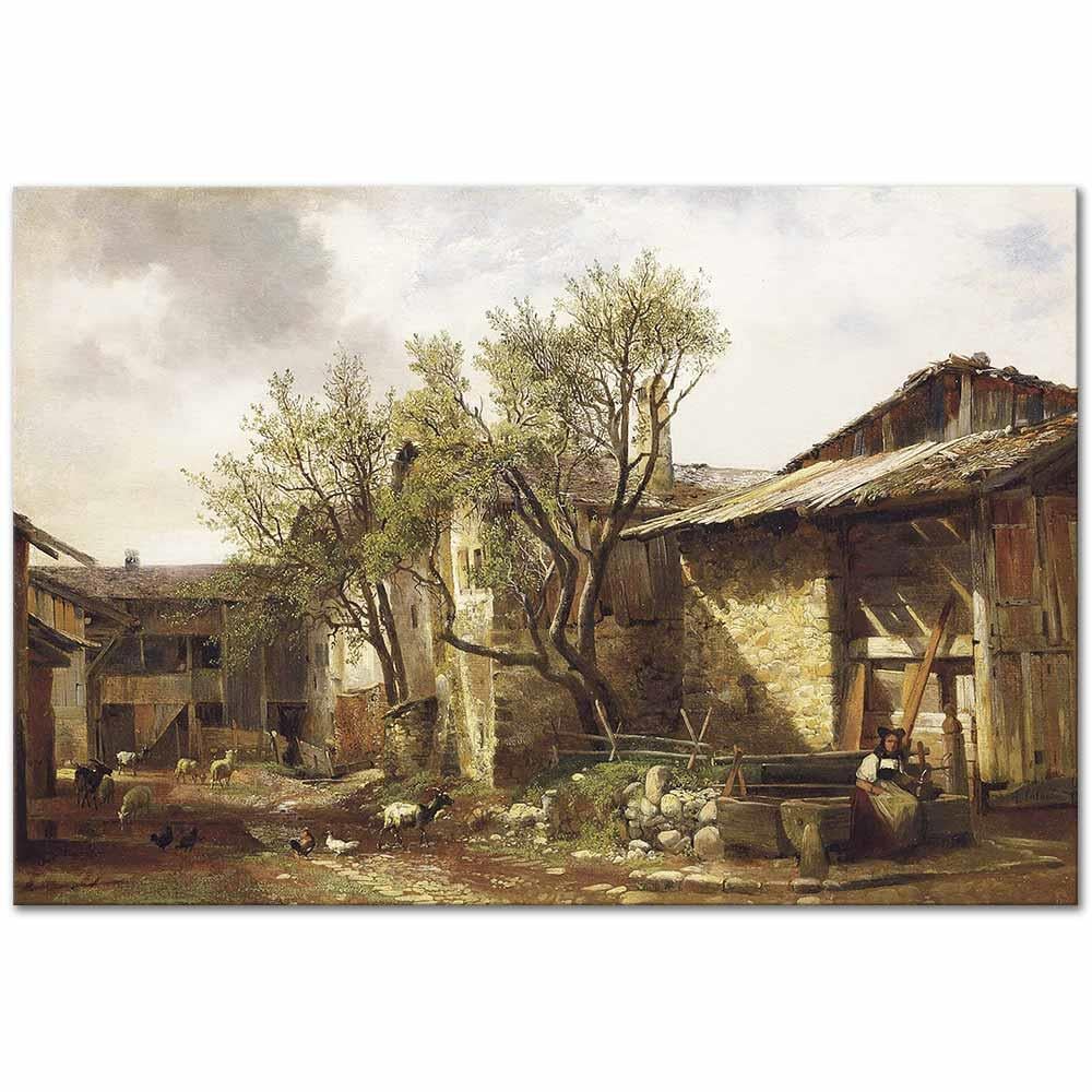 Alexandre Calame Köy Yeri ve Hayvanlar Kanvas Tablo