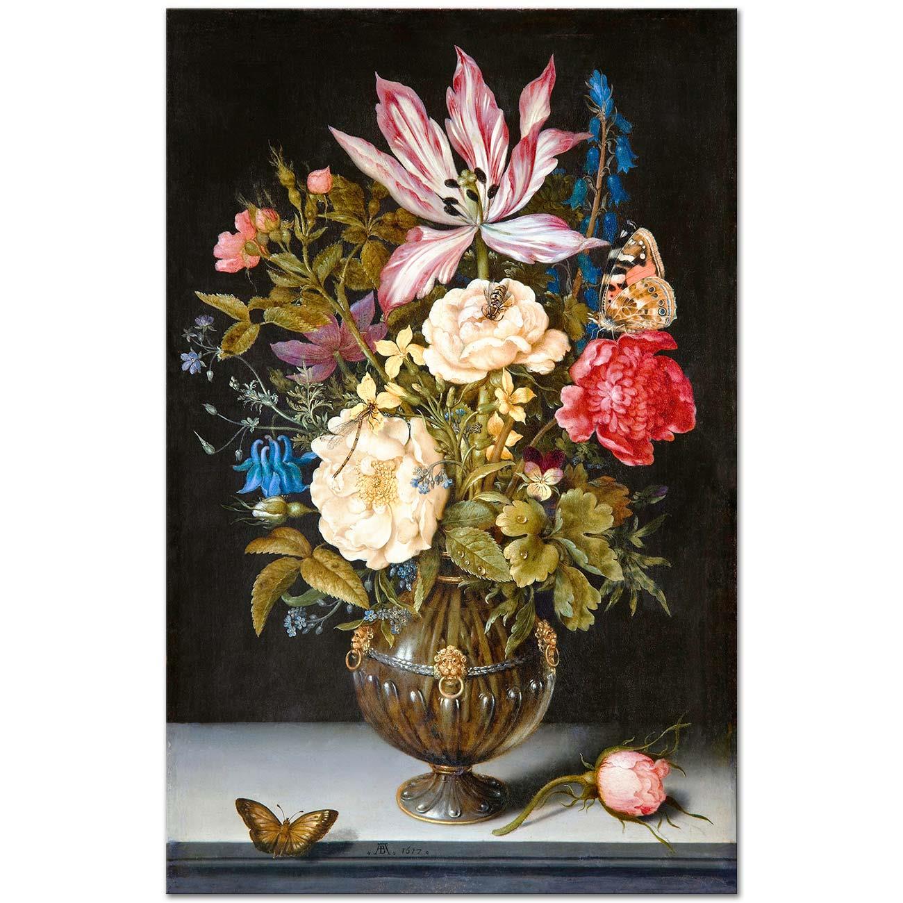 Ambrosius Bosschaert the Elder Çiçekler ve Kelebekler Kanvas Tablo