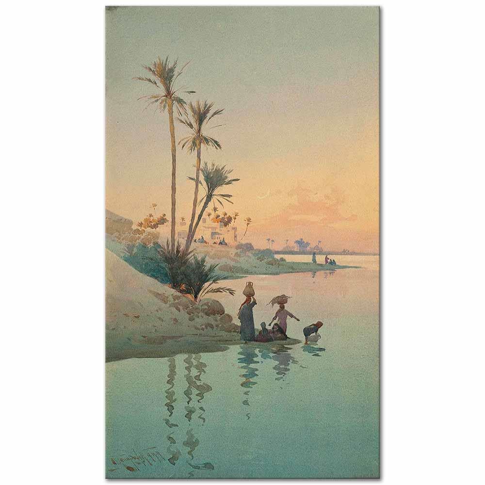 Collecting Water At The River Bank by Augustus Osborne Lamplough