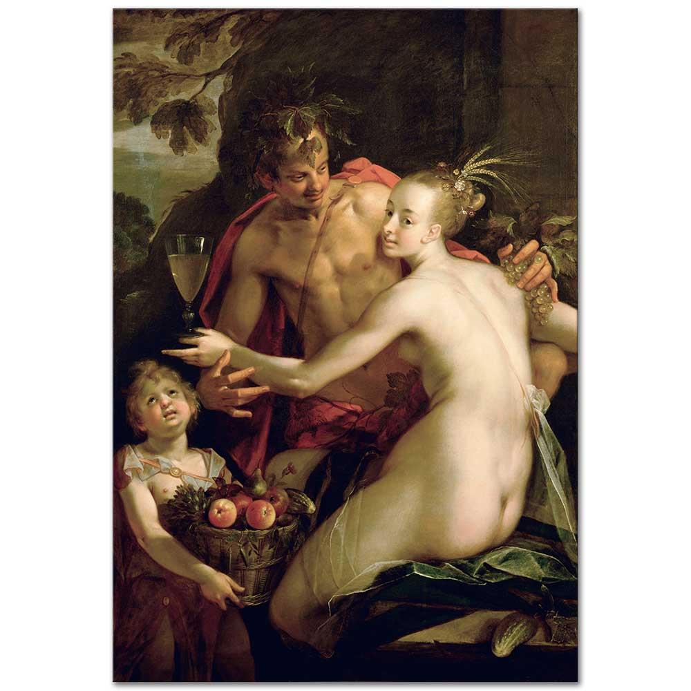 Hans von Aachen Bacchus Ceres Cupid Kanvas Tablo