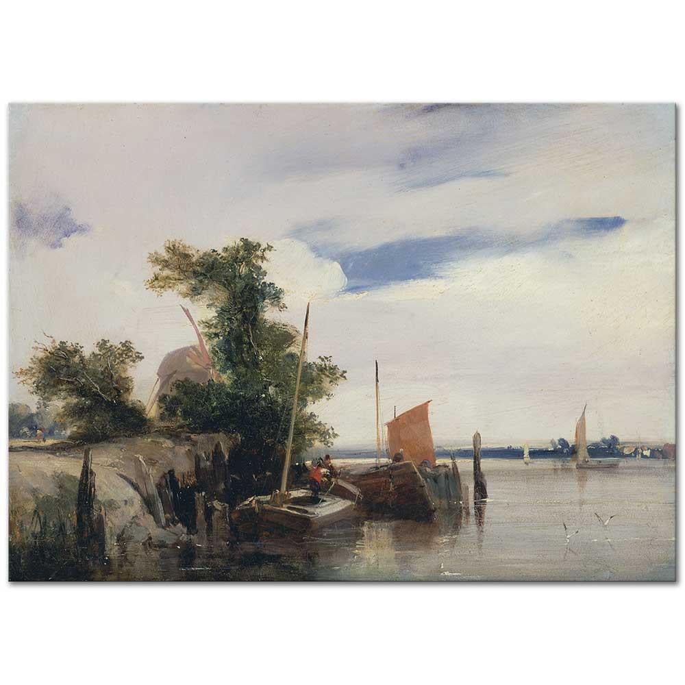 Barges on a River by Richard Parkes Bonington as Art Print