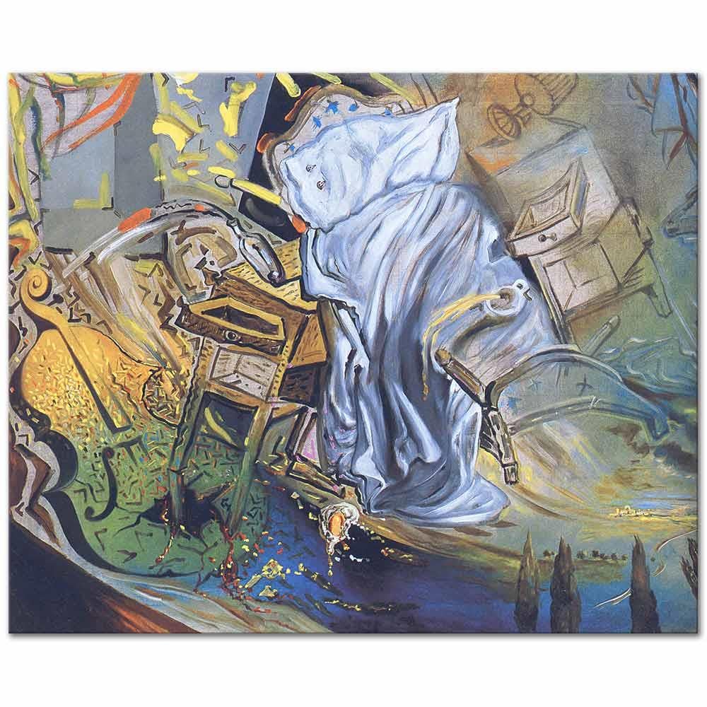 Bed and Two Bedside Tables Ferociously Attacking a Cello by Salvador Dali as Art Print