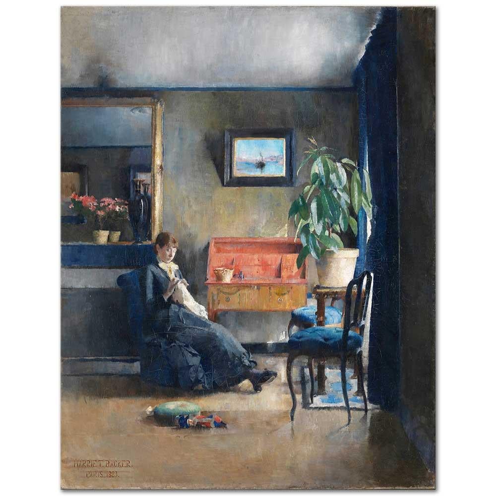 Harriet Backer Mavili İç Mekan Kanvas Tablo