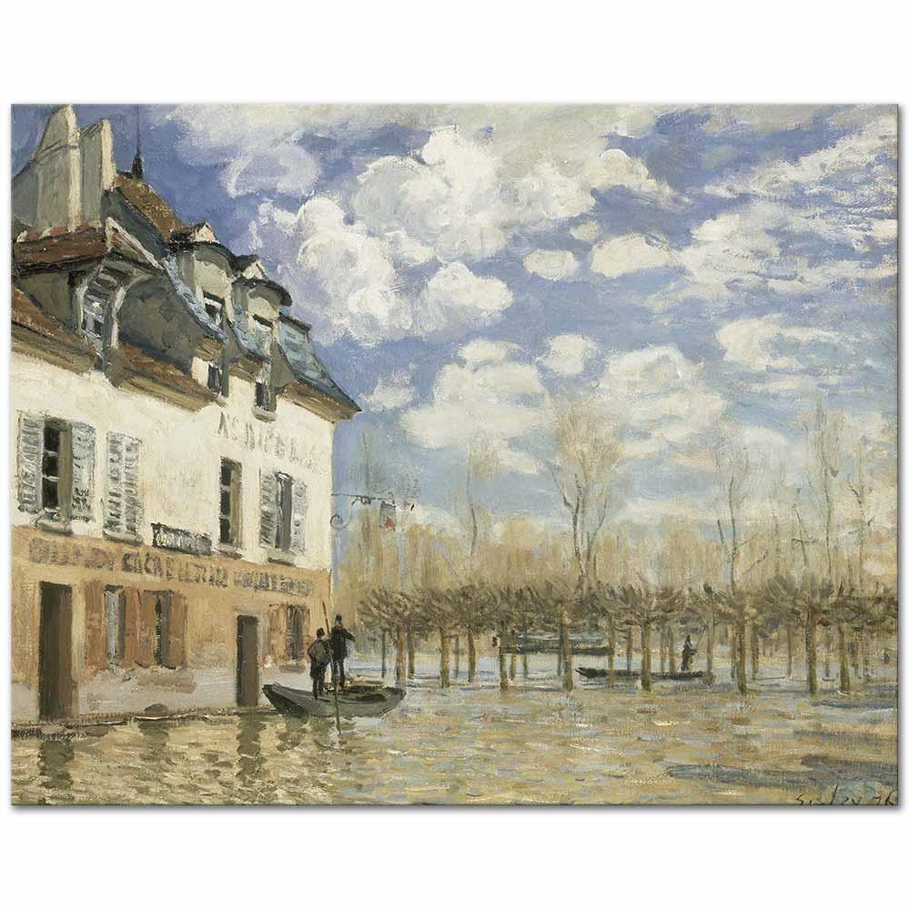 Alfred Sisley Sel Esnasında Port Marly'de Tekne Kanvas Tablo