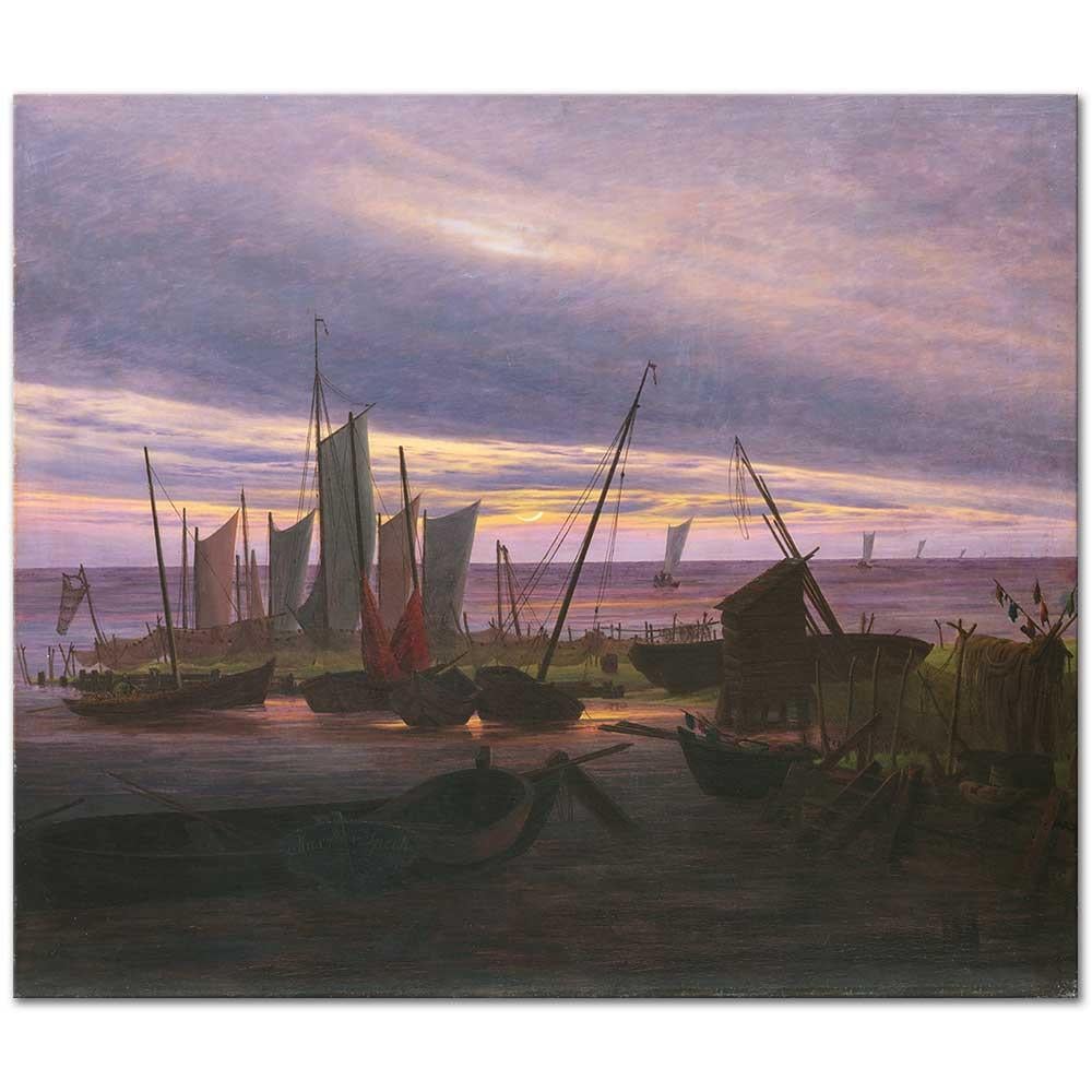 Caspar David Friedrich Akşam Vakti Limanda Gemiler Kanvas Tablo