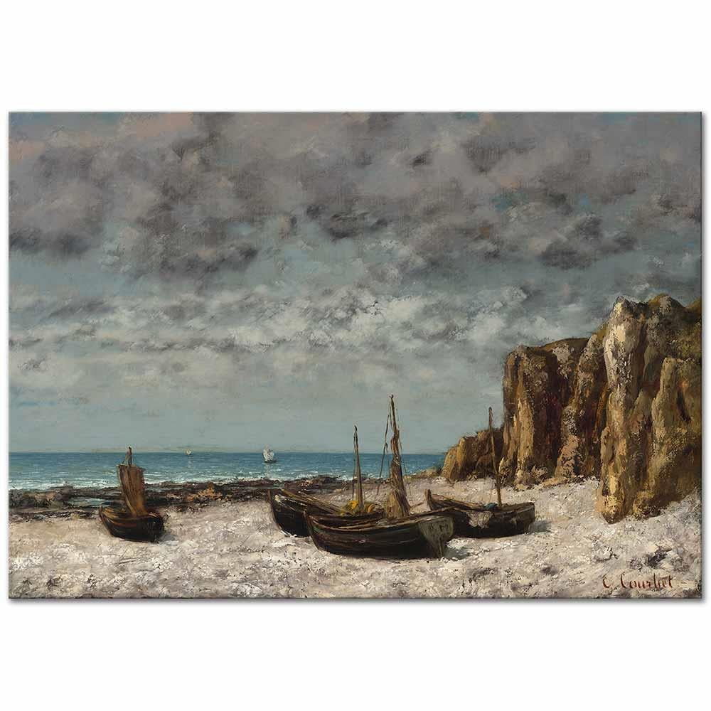 Gustave Courbet Sahilde Kayıklar Etretat Kanvas Tablo