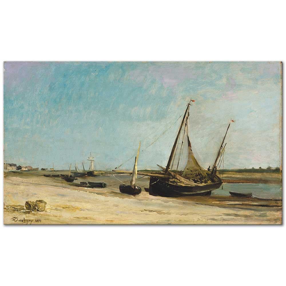 Charles Francois Daubigny Etaples Sahilinde Tekneler Kanvas Tablo