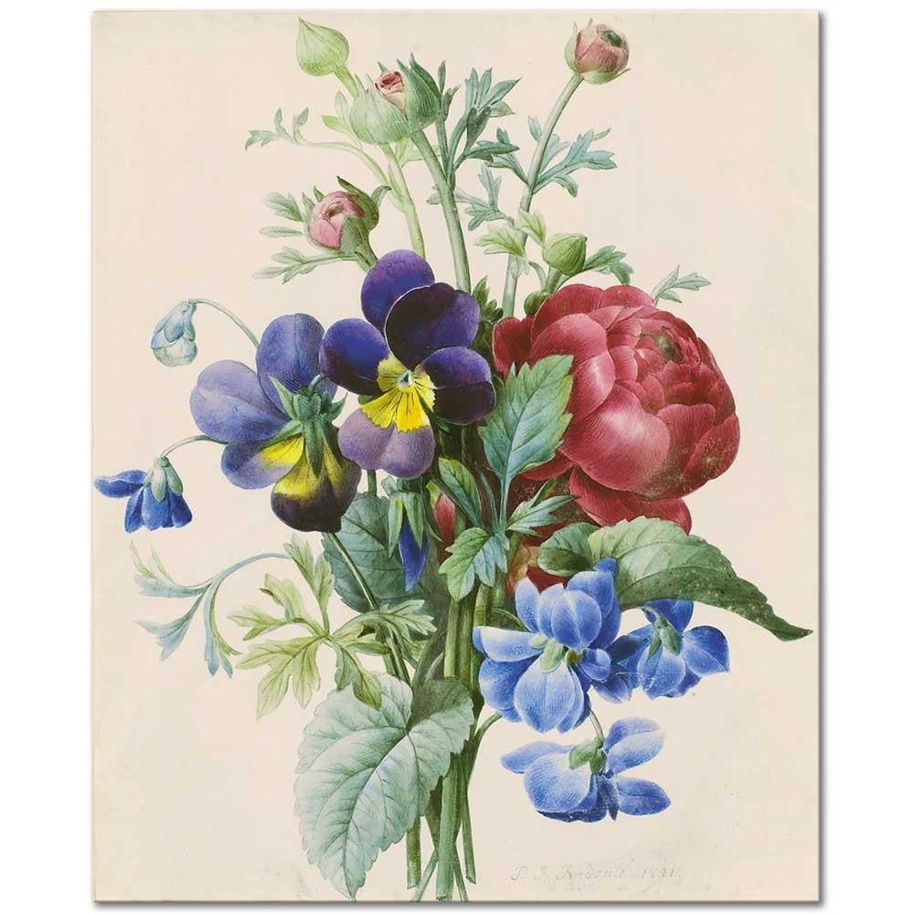 Bouquet of Pink Ranunculus and Pansies by Pierre Joseph Redoute