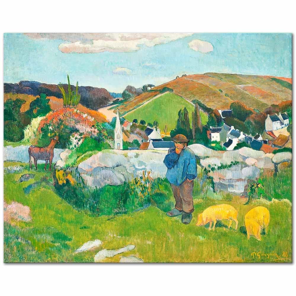 Paul Gauguin Breton Manzarası ve Domuzlar Kanvas Tablo