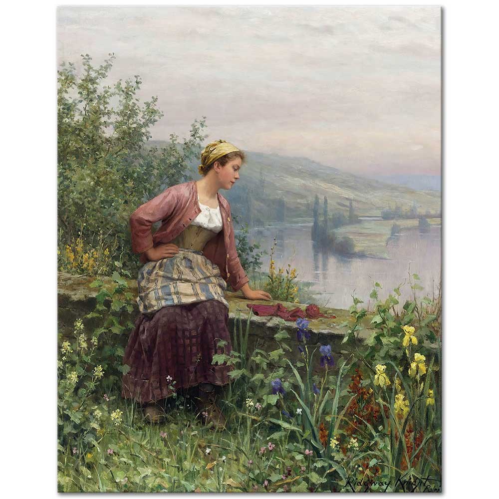 Brittany Girl Overlooking A Stream by Daniel Ridgway Knight as Fine Art Print