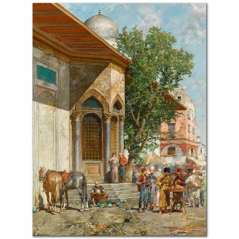 Alberto Pasini Çeşme Yanında Kanvas Tablo
