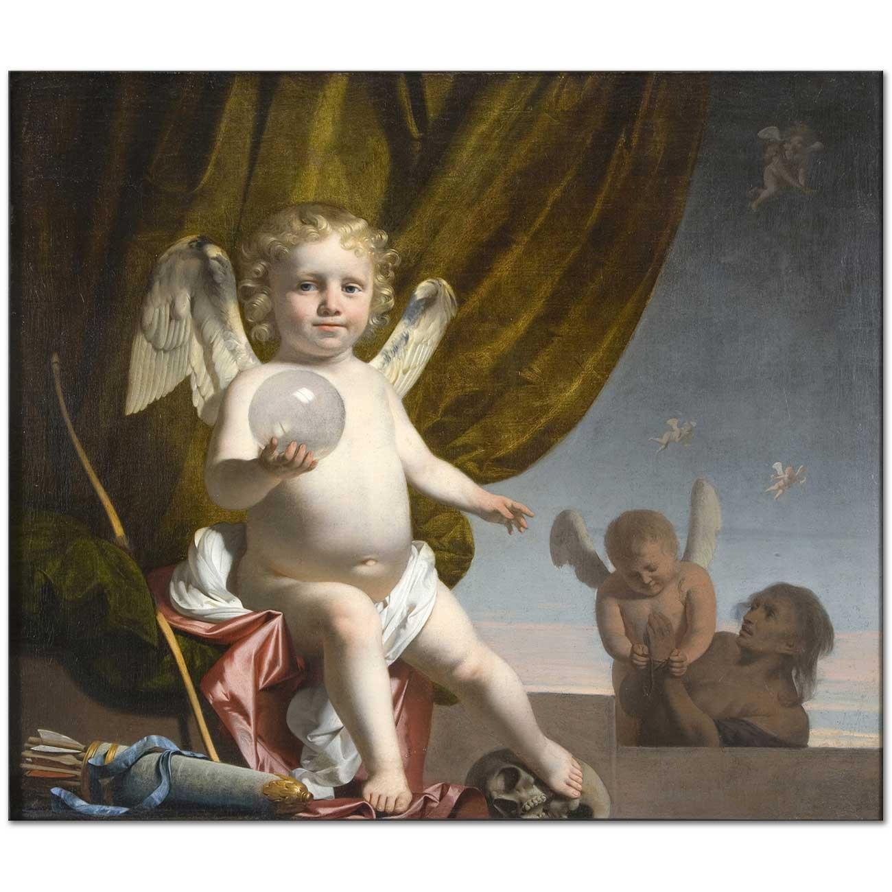 Amor Holding a Glas Orb by Caesar van Everdingen