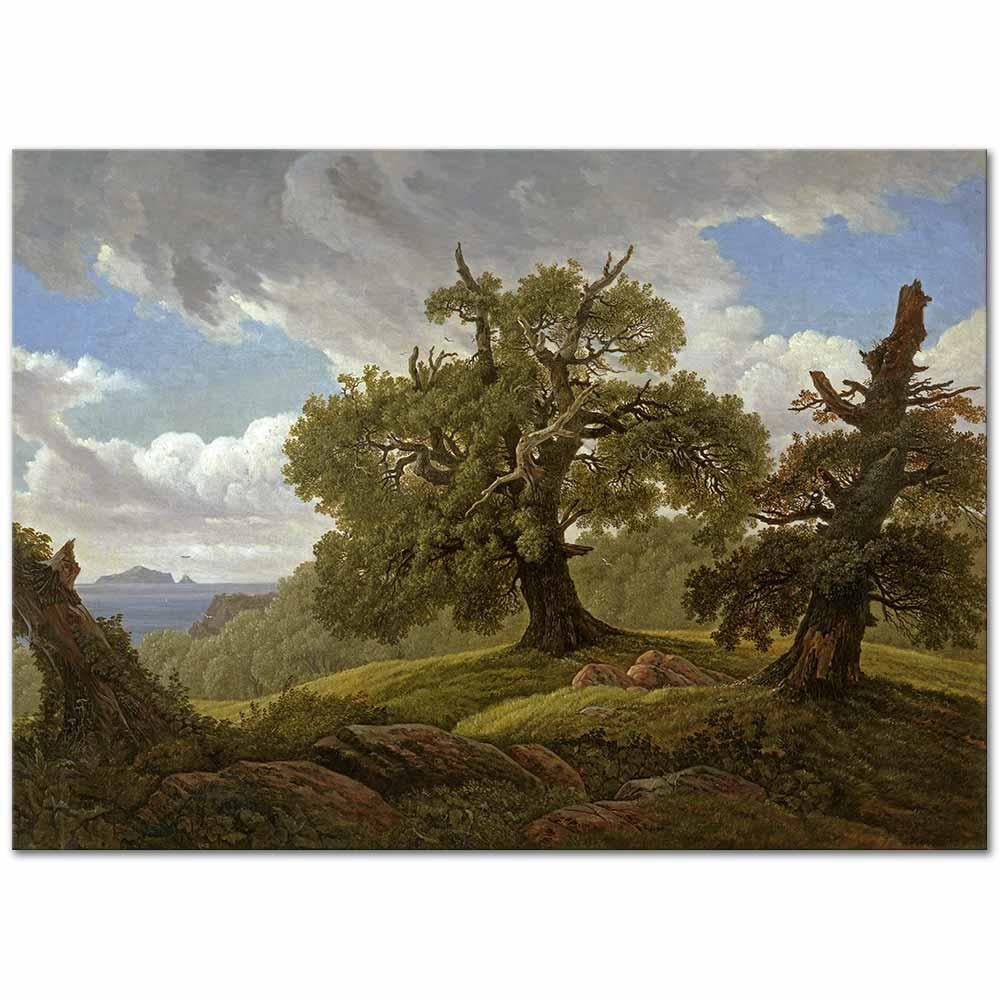 Carl Gustav Carus Deniz Kıyısında Meşe Ağaçları Kanvas Tablo