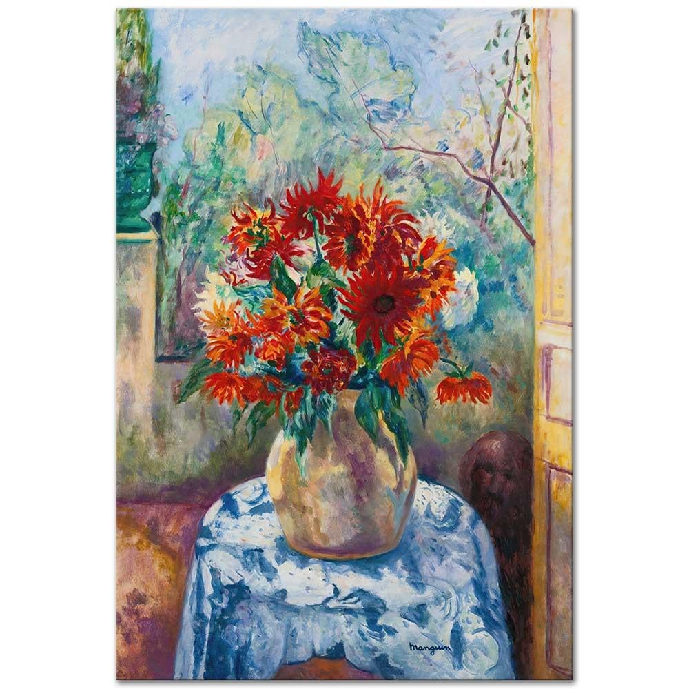 Dahlias On The Terrace Of L'oustalet by Henri Manguin as Art Print