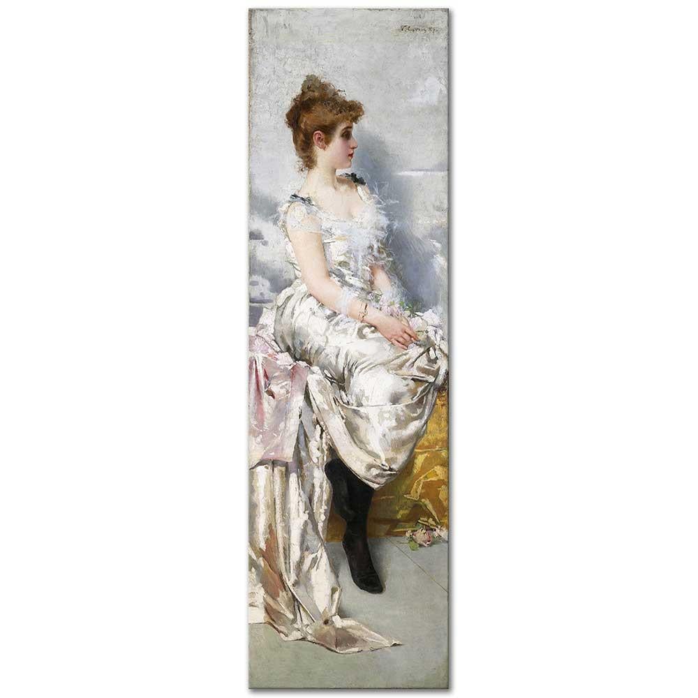 Vittorio Matteo Corcos Çiçekler ve Elbisesi ile Genç Kadın Kanvas Tablo