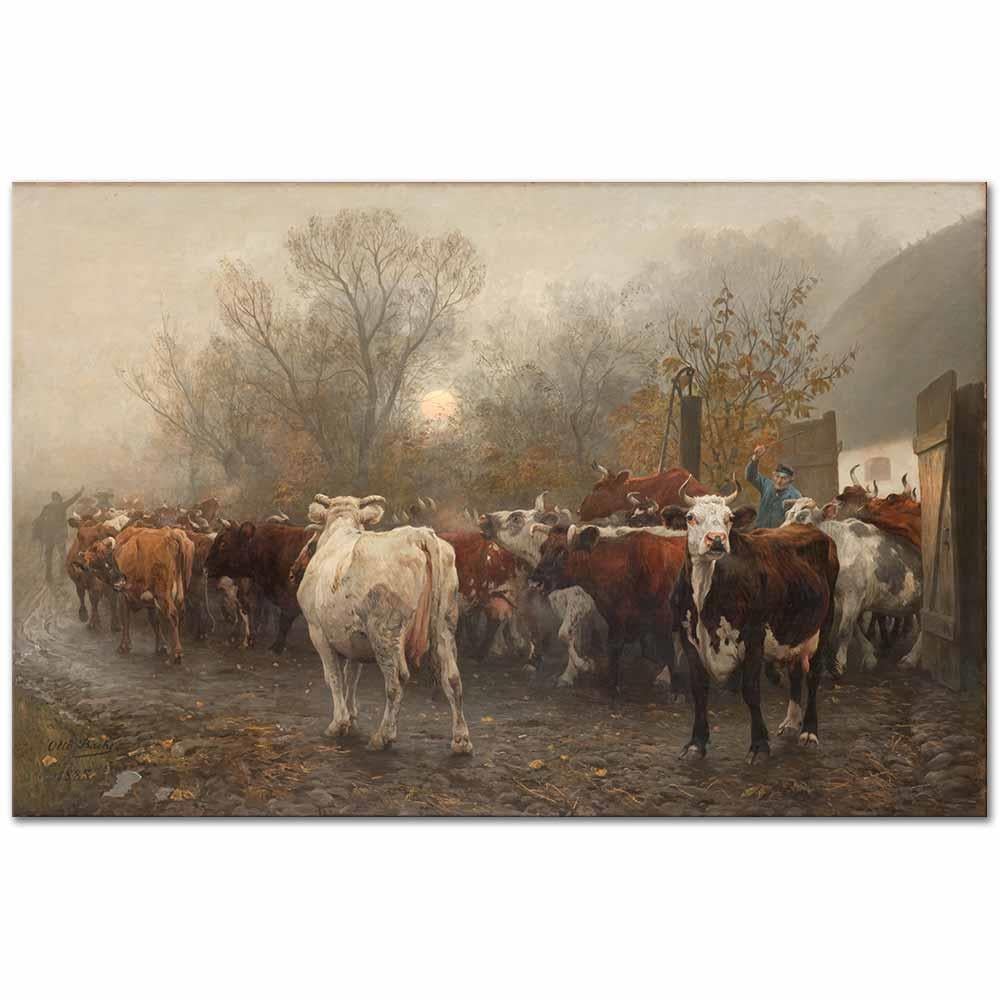 Driving Cows out of the Cowhouse by Otto Bache as Art Print