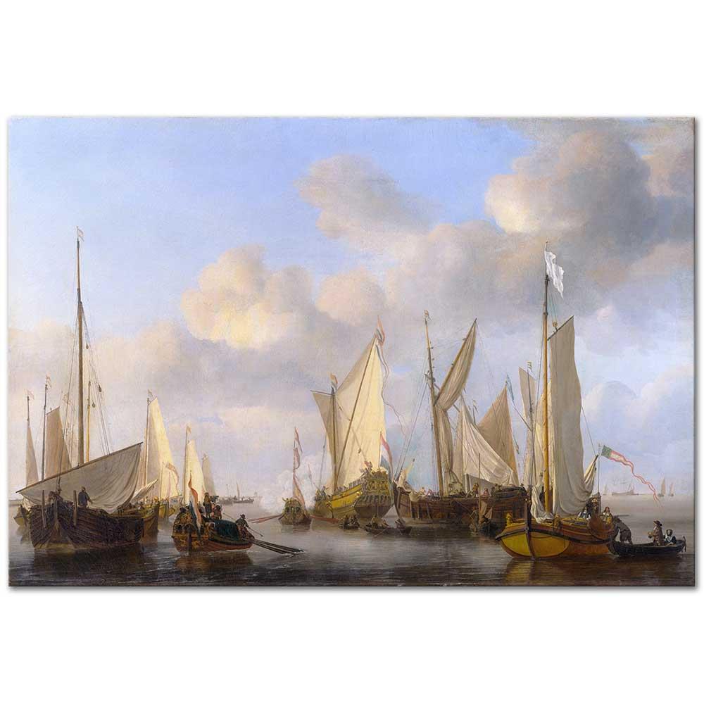 Dutch Ship and the Boats by Willem van de Velde as Art Print