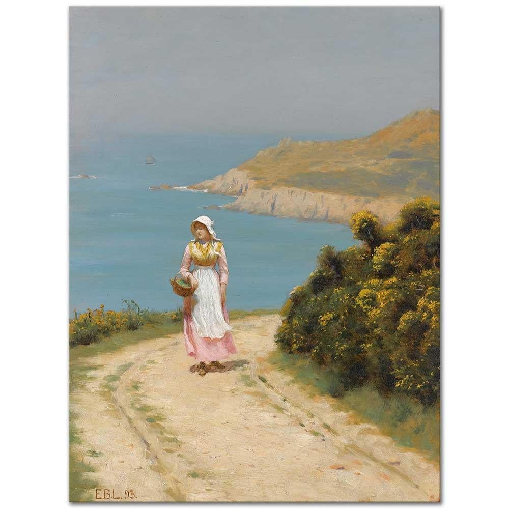 Girl On A Coastal Path by Edmund Blair Leighton