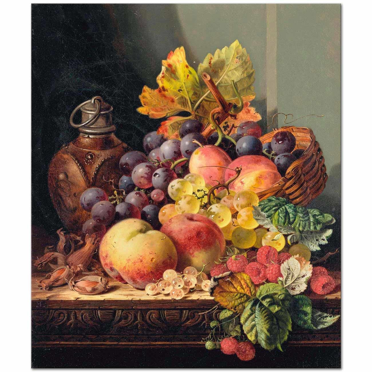 Edward Ladell Fındıklar Üzümler Şeftaliler Ahududular ve Erikler Kanvas Tablo