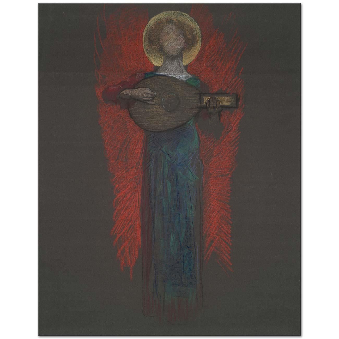 Edwin Austin Abbey Müzik Aleti ile Melek Etüdü Kanvas Tablo