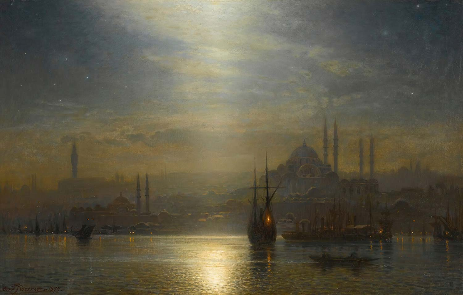 Ernst Koerner Night View Over The Bosphorus Art Print