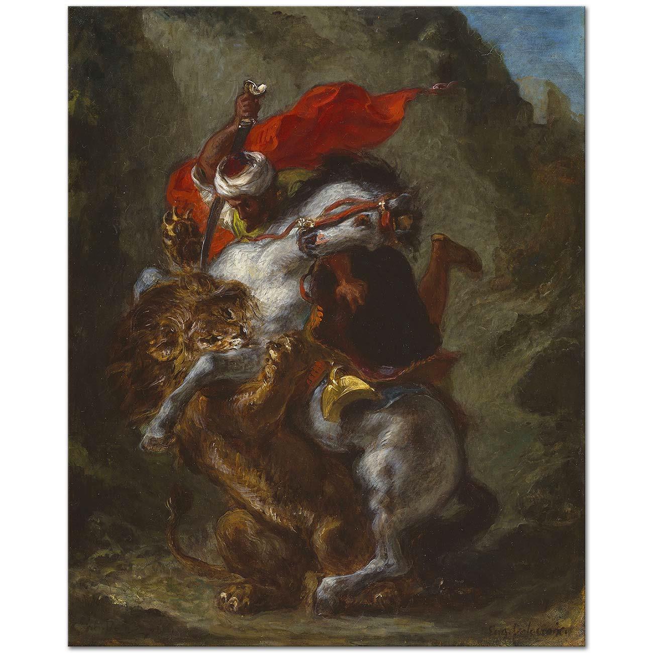 Arab Horseman Attacked by a Lion by Eugene Delacroix
