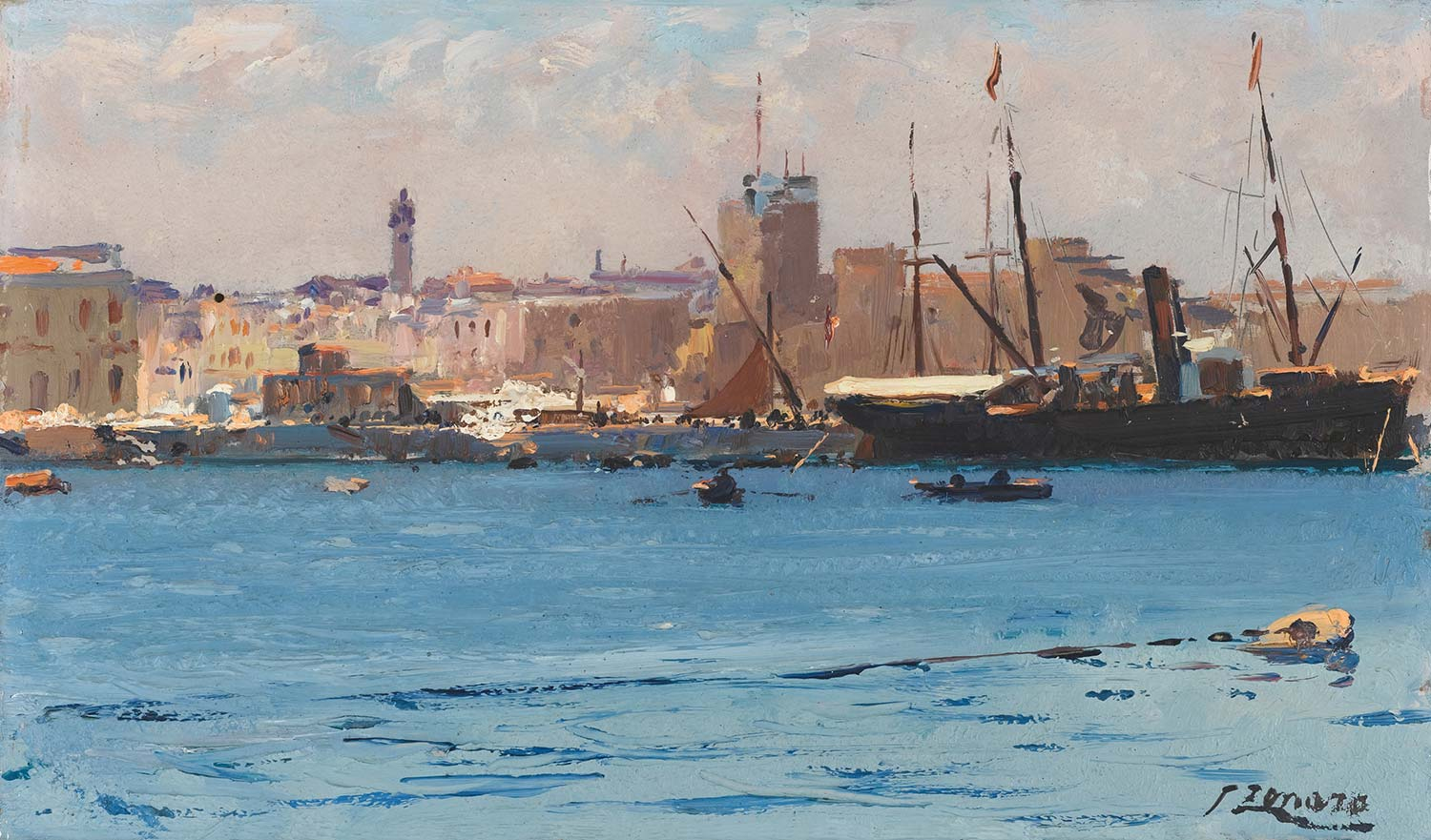 Fausto Zonaro Boats In A Port Art Print