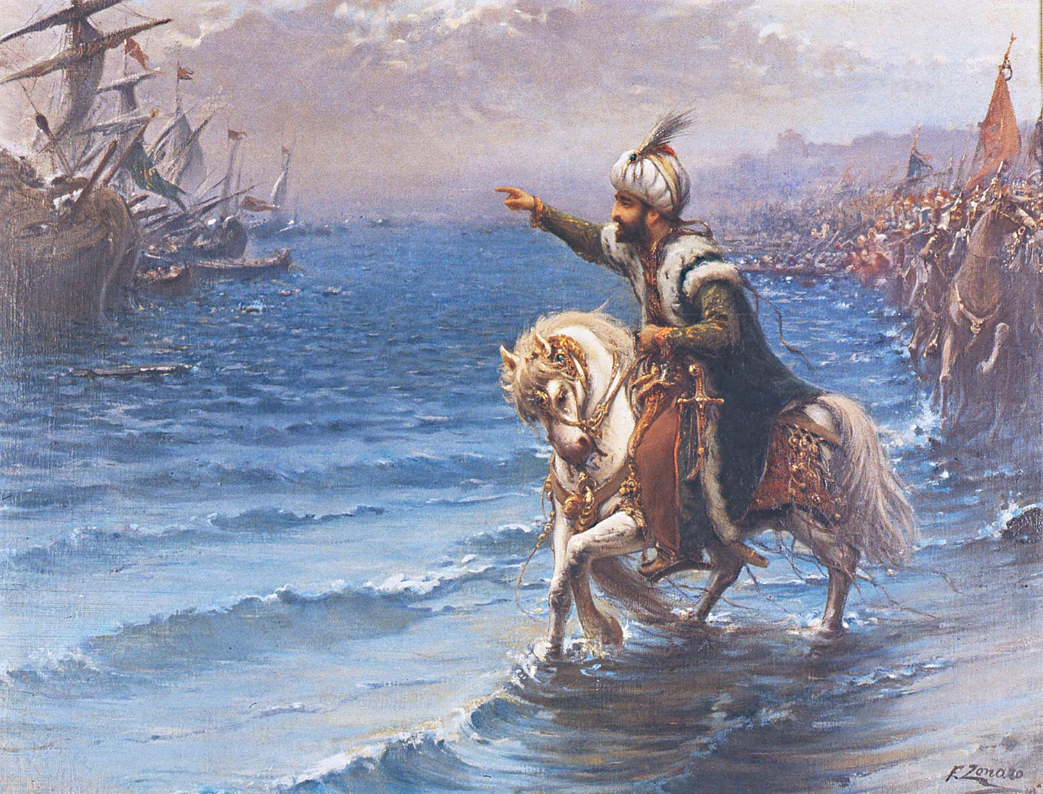 Fausto Zonaro Fatih Atını Denize Sürerken Kanvas Tablo