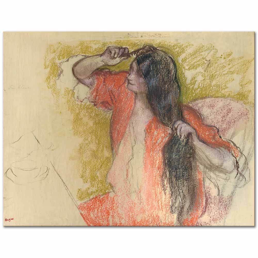 Edgar Degas Kırmızı Sabahlıklı Kadın Saçını Tarıyor Kanvas Tablo
