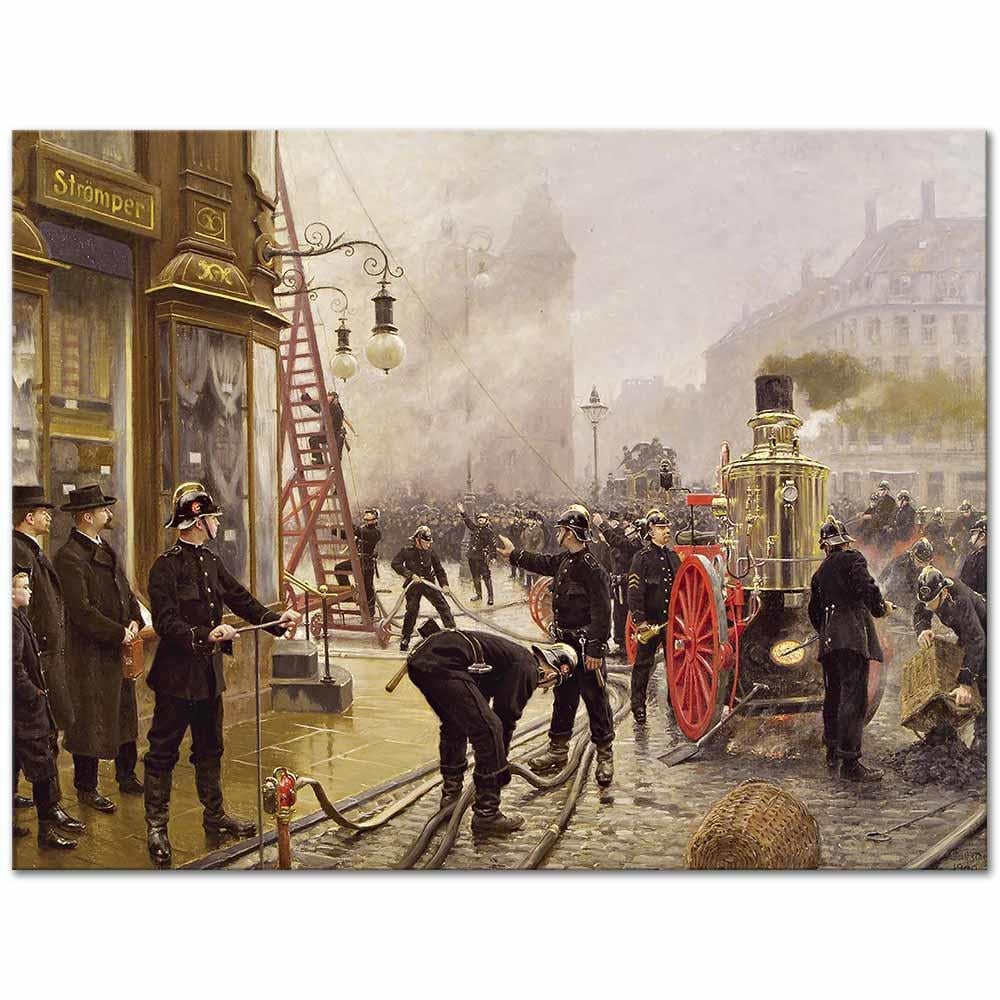 Fire on Kultorvet Copenhagen by Paul Fischer as Fine Art Print