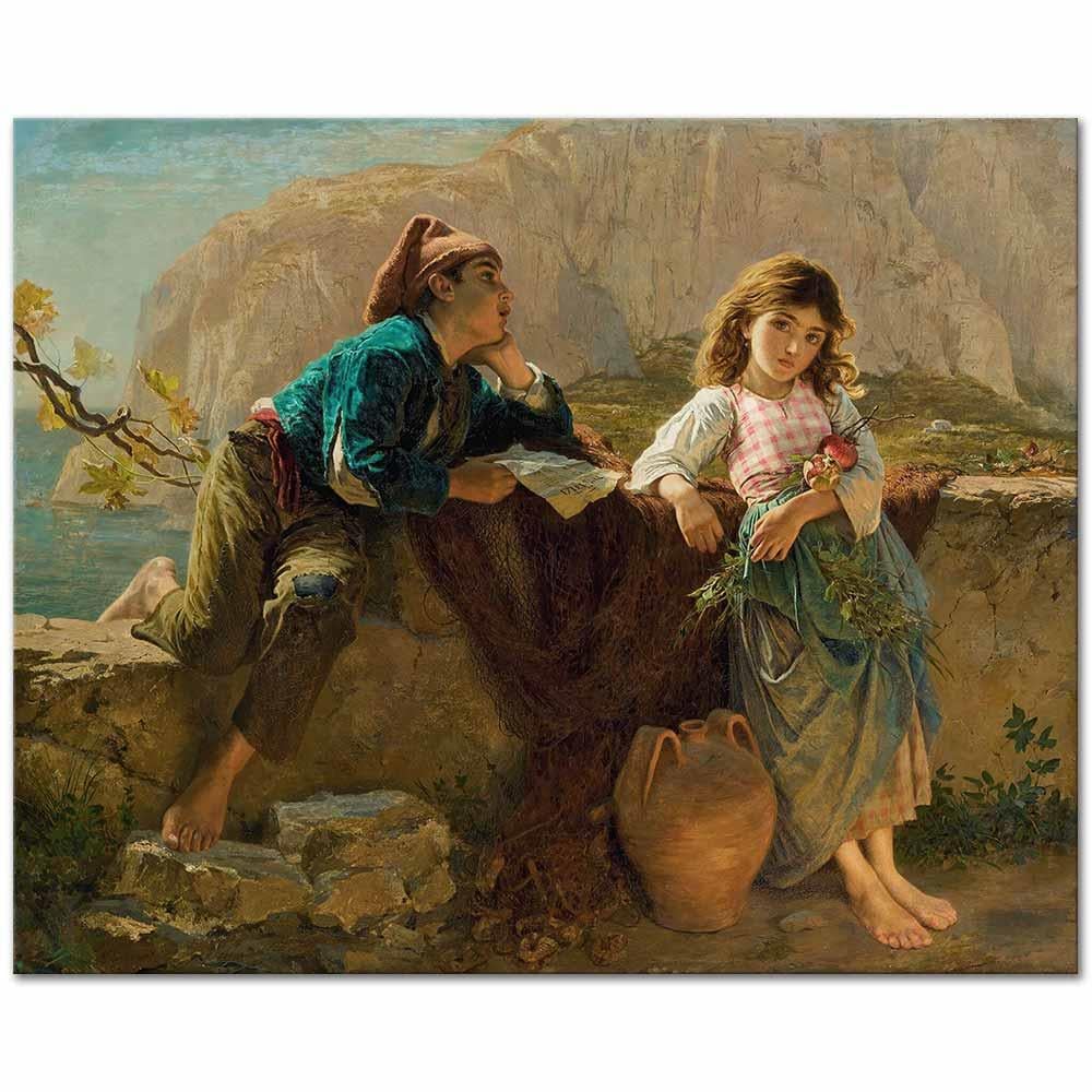 Sophie Gengembre Anderson Balıkçının Çocukları, Capri Kanvas Tablo