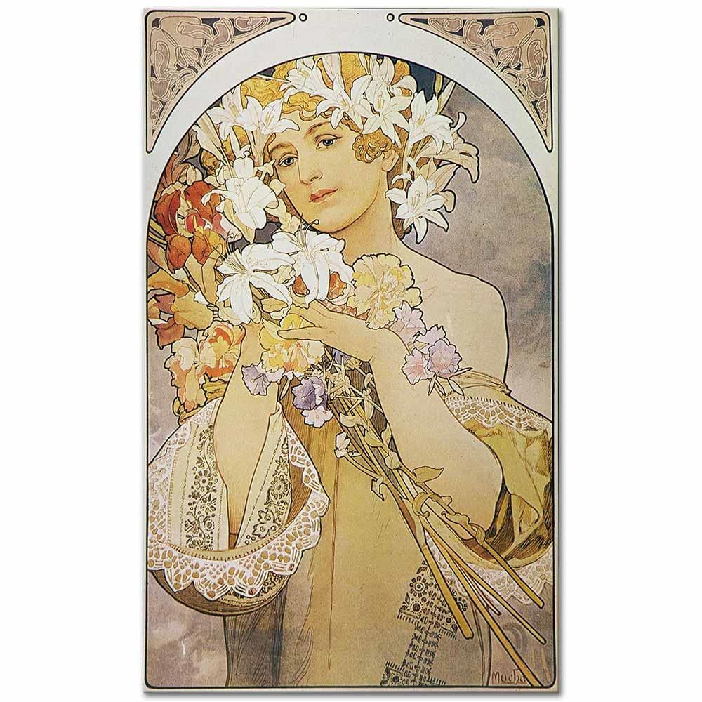 Alphonse Mucha Çiçekler Kanvas Tablo