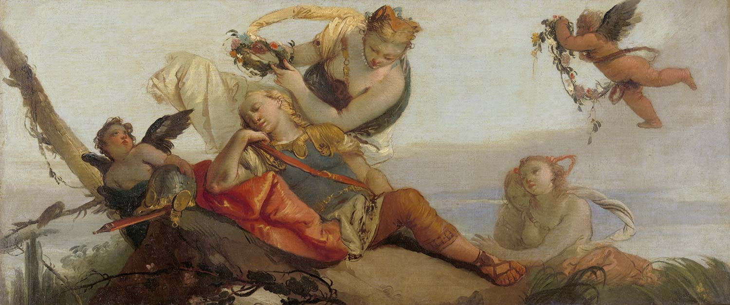 The Sleeping Rinaldo Crowned with a Wreath of Flowers by Amida by Francesco Zugno